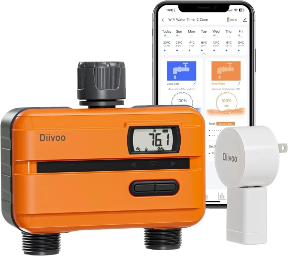 2 Zone WiFi Brass Sprinkler Timer — Irrigation System, Diivoo