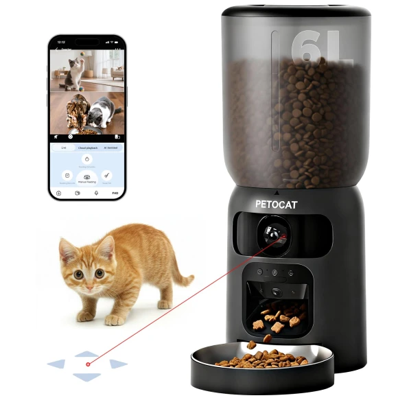 AI Automatic Cat Feeder with 2K HD Dual Cameras — Automatic Pet Feeder, PETOCAT