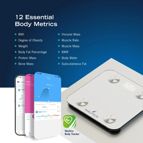 Body Tracker Digital Bathroom Scale — Smart Scale, Nautica