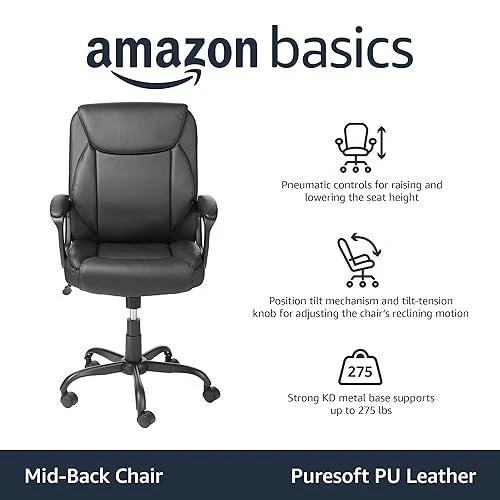Classic Puresoft PU Padded Mid-Back Office Desk Chair with Armrest — Smart Chairs, Amazon Basics