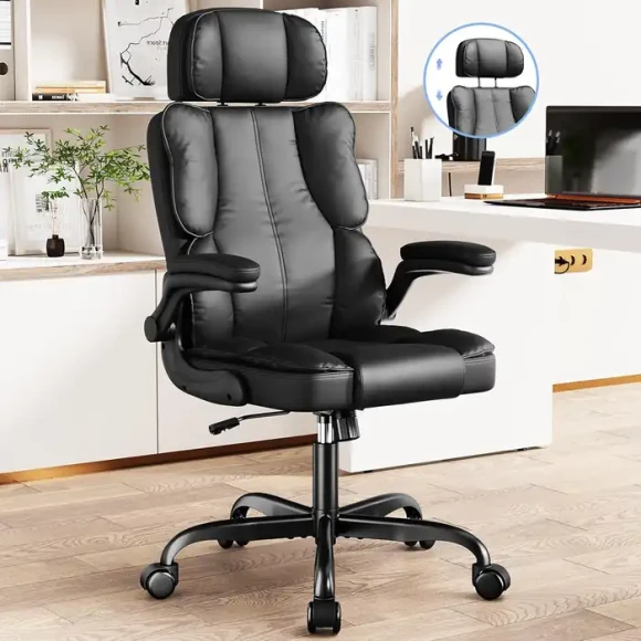 Ergonomic Executive Office Chair with Adjustable Headrest & 90° Flip-Up Arms — Smart Chairs, Kensaker