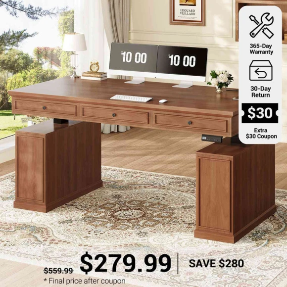 Farmhouse Electric Standing Desk with 3 Drawers — Standing Desk, SEDETA