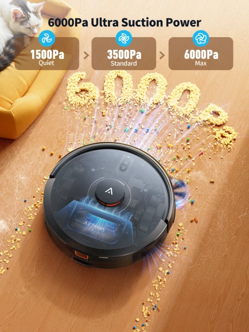 Robot Vacuum and Mop, Self-Emptying with 6000Pa Suction — Robot Vacuum, Airzeen