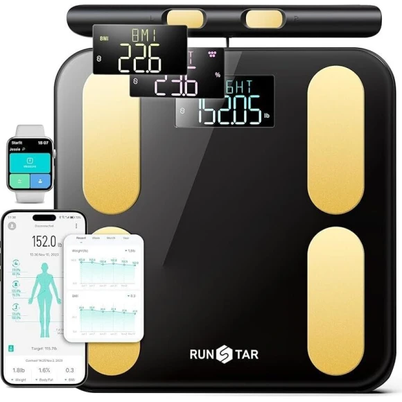 Scale for Body Weight and Fat, BMI Muscle Mass to 28 Body Composition with Voice Prompt — Smart Scale, runstar