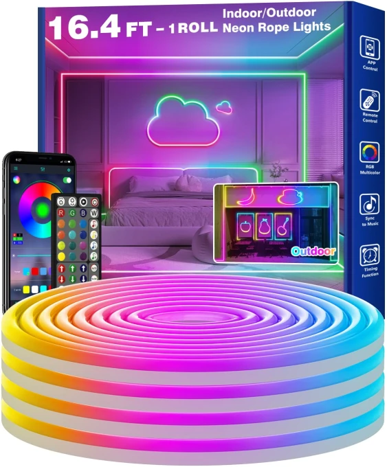 16.4ft LED Neon Rope Lights with App Control and Remote — LED Strip Lights, RCUICA