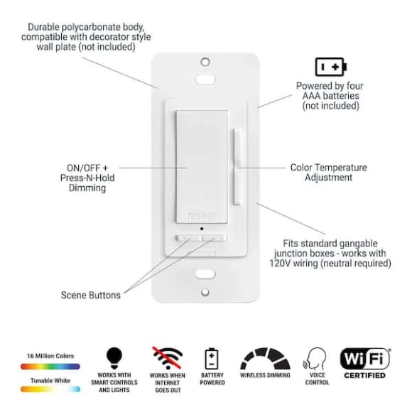 Pure Smart Battery-Powered Multi-Functional Wireless Light Switch — Smart Switch, HALO