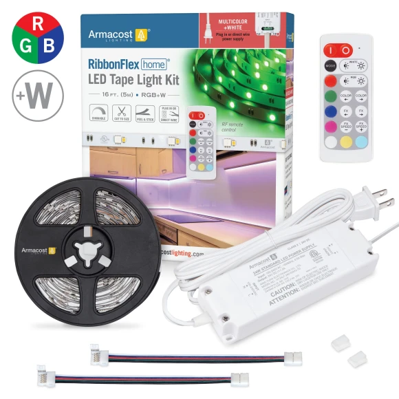 RibbonFlex Home 24V RGB+W Hardwire LED Strip Light Kit, Multicolor, 16 ft — LED Strip Lights, Armacost Lighting