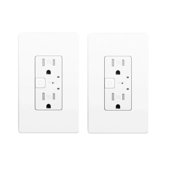 Smart Wall Outlet, 2 Individually Controlled Ports, 15Amp TR Receptacle — Smart Plug, junlit
