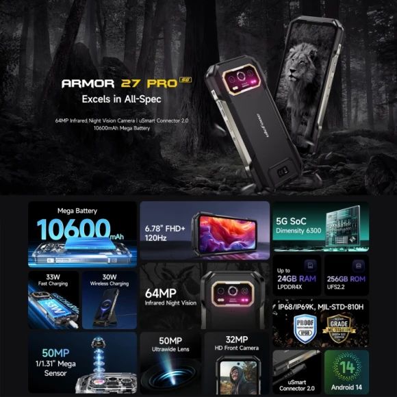 Rugged Phone, Black, 12GB+256GB — Smartphones, Ulefone