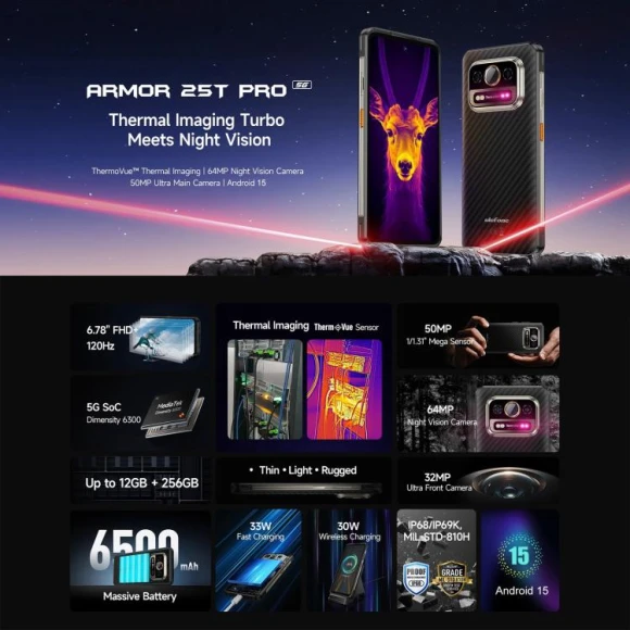 Rugged phone, Frost Black, 8GB+256GB — Smartphones, Ulefone