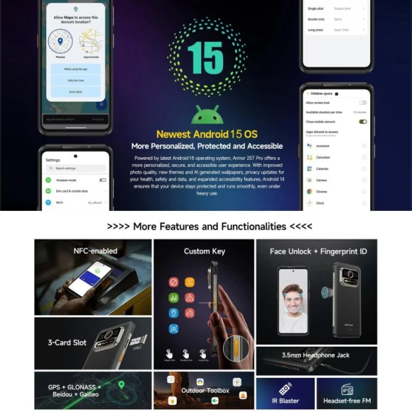 Rugged phone, Frost Black, 8GB+256GB — Smartphones, Ulefone