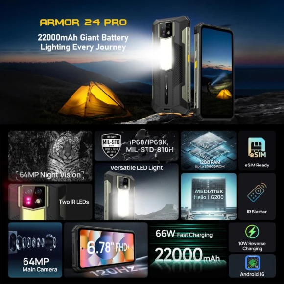 Rugged smartphone, 12GB RAM + 256GB storage — Smartphones, Ulefone