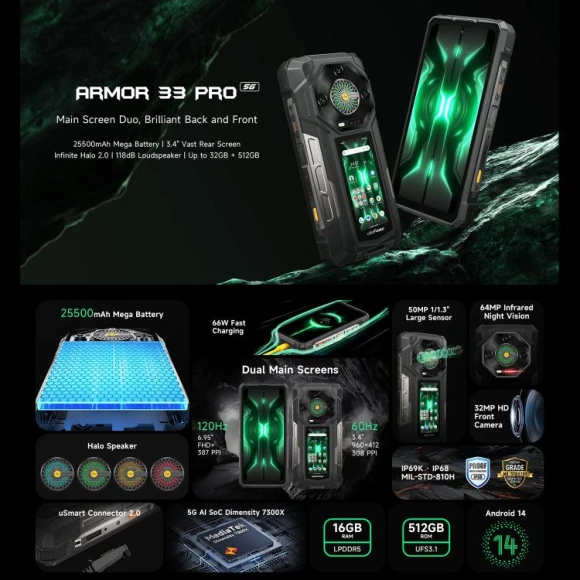 Rugged smartphone, Black, 512GB — Smartphones, Ulefone