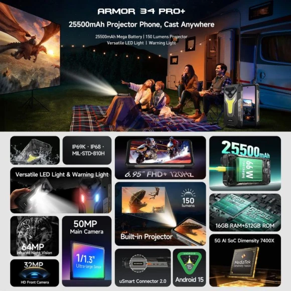 Rugged Smartphone with Projector, Black — Smartphones, Ulefone