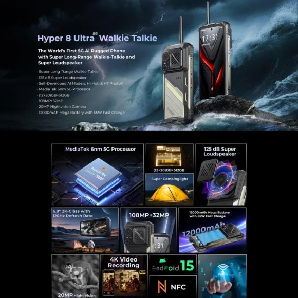 Black Rugged Phone — Smartphones, HOTWAV