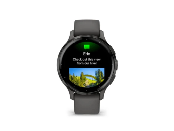 Smartwatch, 41 mm case, Slate Stainless Steel Bezel with Pebble Gray Case and Silicone Band — Smart Watch, Garmin