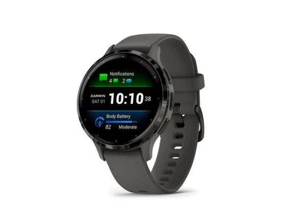 Smartwatch, 41 mm case, Slate Stainless Steel Bezel with Pebble Gray Case and Silicone Band — Smart Watch, Garmin