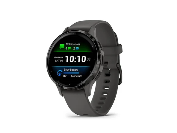 Smartwatch, 41 mm case, Slate Stainless Steel Bezel with Pebble Gray Case and Silicone Band — Smart Watch, Garmin