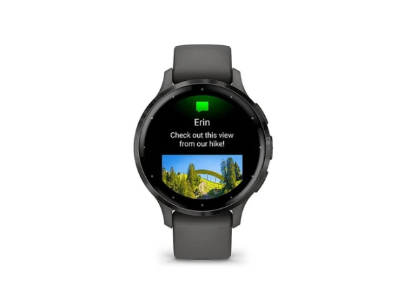 Smartwatch, 41 mm case, Slate Stainless Steel Bezel with Pebble Gray Case and Silicone Band — Smart Watch, Garmin