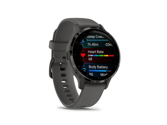 Smartwatch, 41 mm case, Slate Stainless Steel Bezel with Pebble Gray Case and Silicone Band — Smart Watch, Garmin