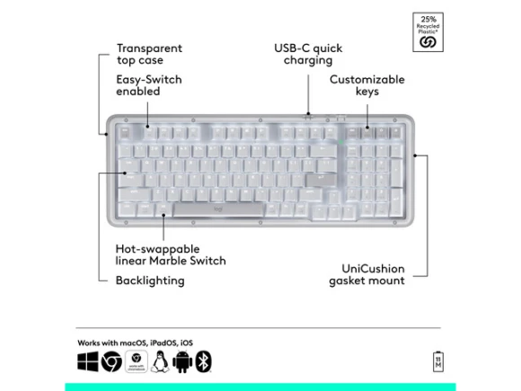 Wireless Mechanical Keyboard, Off-white — Bluetooth Keyboard, Logitech
