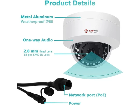 4 MP PoE IP Dome Surveillance Camera, 2.8 mm Lens — Security Camera, Anpviz