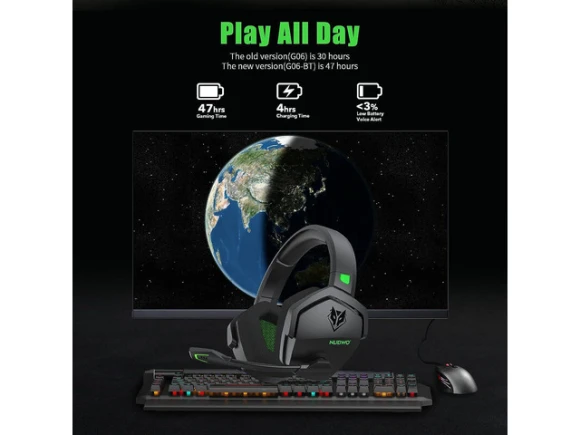 Green Wireless Gaming Headset — Wireless Earbuds, NUBWO