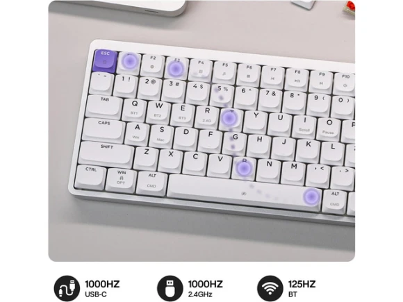 Low-profile aluminum mechanical keyboard, White & Purple — Bluetooth Keyboard, EPOMAKER