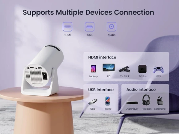 White Mini Projector — Smart Projector, WiMiUS