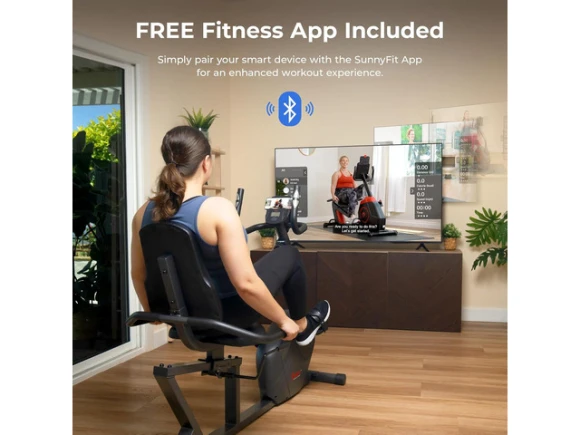 Recumbent Exercise Bike — Connected Equipment, Sunny Health & Fitness