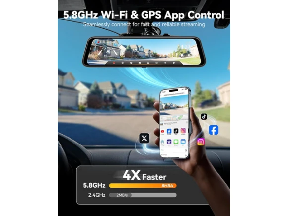 4K Dual-Channel Rearview Mirror Dash Cam, 12-Inch Display — Dash Cam, WOLFBOX