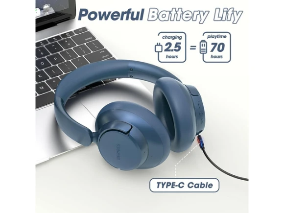Blue Wireless Headphones — Wireless Earbuds, BERIBES