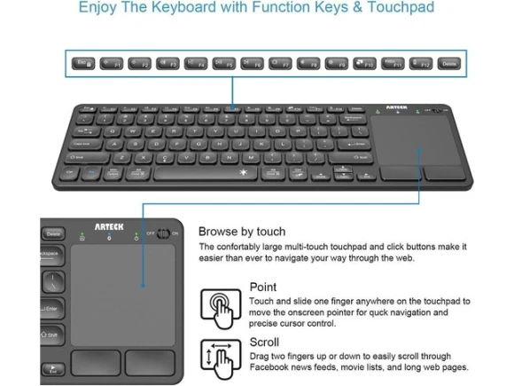 Bluetooth Keyboard with Built-in Touchpad — Bluetooth Keyboard, Arteck