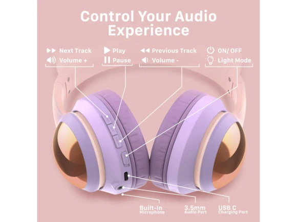 Wireless Headphones with LED Cat Ears — Wireless Earbuds, FosPower