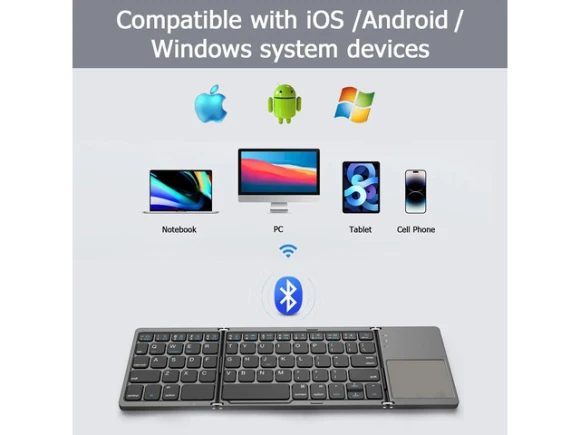 Foldable Bluetooth Keyboard with Touchpad, Space Gray — Bluetooth Keyboard, usbroway