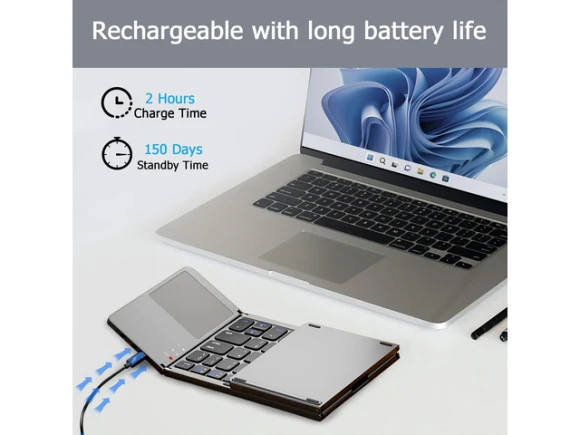 Foldable Bluetooth Keyboard with Touchpad, Space Gray — Bluetooth Keyboard, usbroway