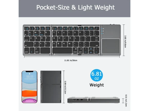 Foldable Bluetooth Keyboard with Touchpad, Space Gray — Bluetooth Keyboard, usbroway