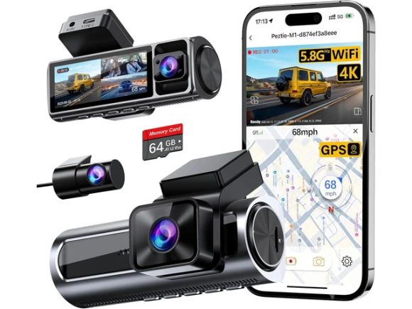 3-Channel Dash Camera with 64GB Card — Dash Cam, ilepo
