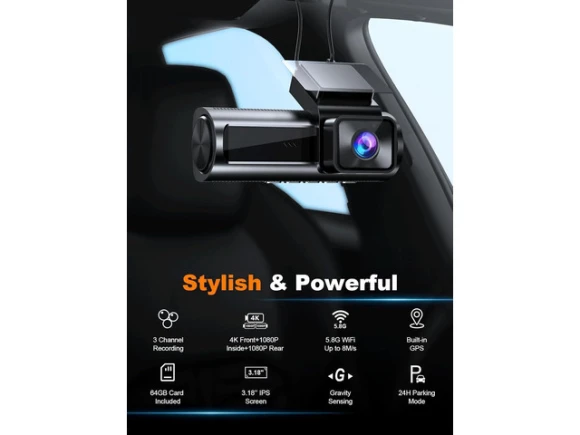 3-Channel Dash Camera with 64GB Card — Dash Cam, ilepo