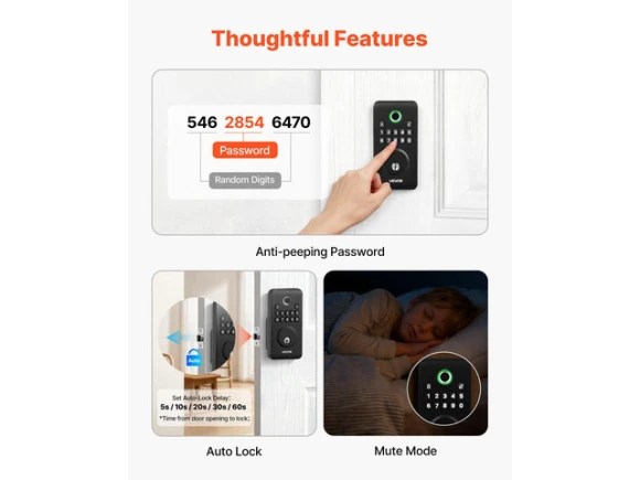 Fingerprint Door Lock, Matte Black — Smart Lock, VEVOR