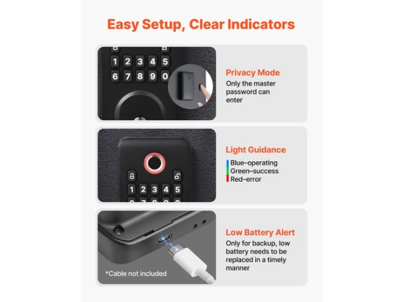 Fingerprint Door Lock, Matte Black — Smart Lock, VEVOR