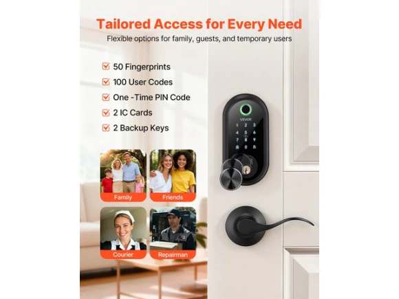 Fingerprint Door Lock Set with Electronic Biometric Deadbolt and Handle — Smart Lock, VEVOR