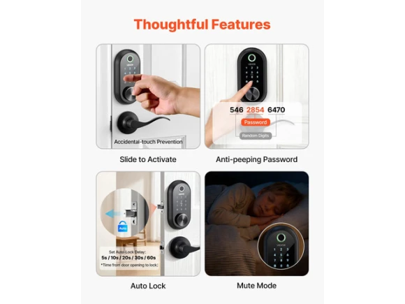 Fingerprint Door Lock Set with Electronic Biometric Deadbolt and Handle — Smart Lock, VEVOR