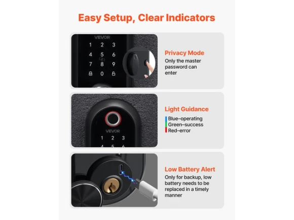 Fingerprint Door Lock Set with Electronic Biometric Deadbolt and Handle — Smart Lock, VEVOR