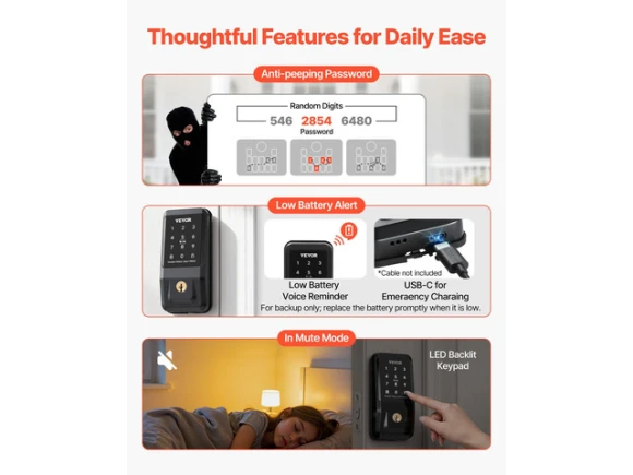 Touchpad Electronic Deadbolt Door Lock — Smart Lock, VEVOR