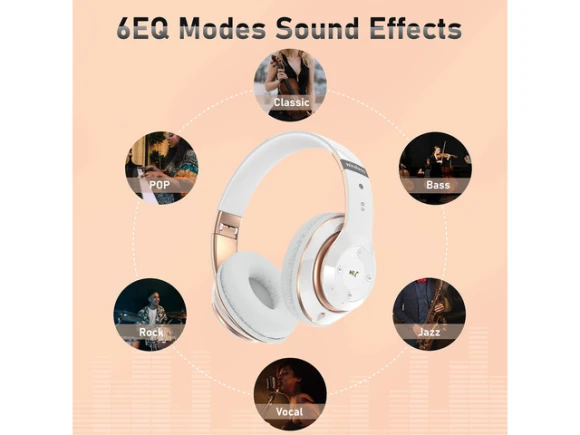 Over-ear Bluetooth headphones, White & Gold — Wireless Earbuds, Generic Logic, Inc.