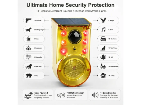 Solar Outdoor Motion Sensor Alarm, Yellow — Motion Sensor, Generic Logic, Inc.