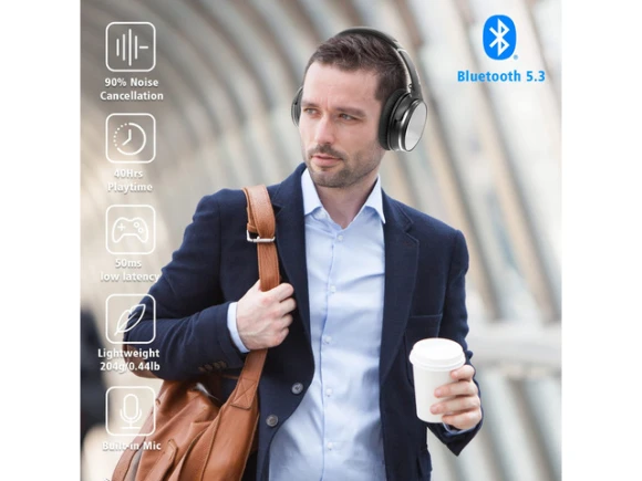 Active Noise-Cancelling Headphones — Wireless Earbuds, NiceComfort