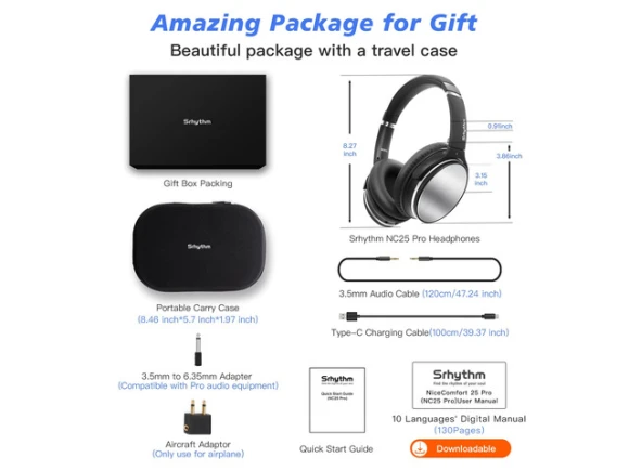 Active Noise-Cancelling Headphones — Wireless Earbuds, NiceComfort
