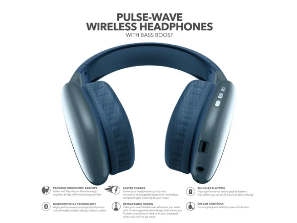 Navy Over-ear Bluetooth Headphones — Wireless Earbuds, Generic Logic, Inc.